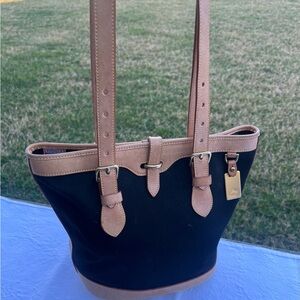 Classic Black and Tan Tote Bag with Leather Trim